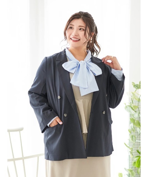 Re-J&SUPURE（リジェイアンドスプル）の「【大きいサイズ】【Sasaki Mikiコラボ】ストレッチツイル Wテーラードジャケット（テーラードジャケット・レディース・ネイビー/ベージュ/グレー・XXXX-LARGE/XXX-LARGE/XX-LARGE）」の16枚目の写真