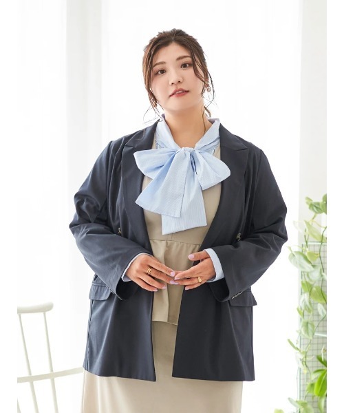 Re-J&SUPURE（リジェイアンドスプル）の「【大きいサイズ】【Sasaki Mikiコラボ】ストレッチツイル Wテーラードジャケット（テーラードジャケット・レディース・ネイビー/ベージュ/グレー・XXXX-LARGE/XXX-LARGE/XX-LARGE）」の17枚目の写真