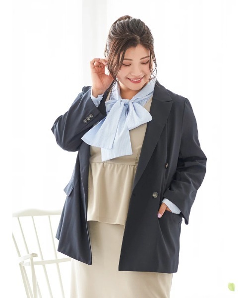 Re-J&SUPURE（リジェイアンドスプル）の「【大きいサイズ】【Sasaki Mikiコラボ】ストレッチツイル Wテーラードジャケット（テーラードジャケット・レディース・ネイビー/ベージュ/グレー・XXXX-LARGE/XXX-LARGE/XX-LARGE）」の18枚目の写真