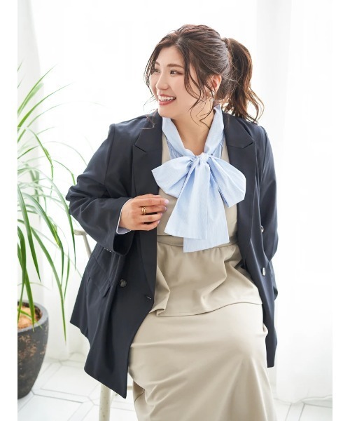 Re-J&SUPURE（リジェイアンドスプル）の「【大きいサイズ】【Sasaki Mikiコラボ】ストレッチツイル Wテーラードジャケット（テーラードジャケット・レディース・ネイビー/ベージュ/グレー・XXXX-LARGE/XXX-LARGE/XX-LARGE）」の19枚目の写真