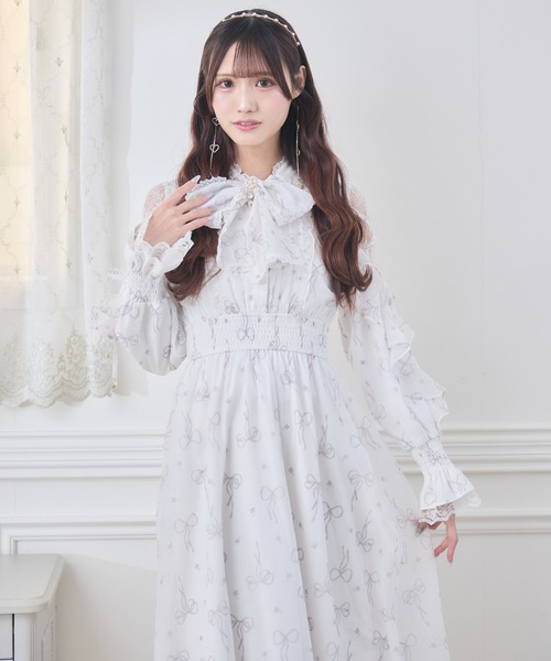 リボン柄シアーロングワンピース（ワンピース）｜couture BY ROJITA