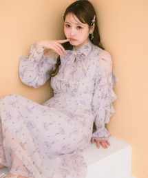 新色ブルー登場】花柄ドッキングロングワンピース（ワンピース