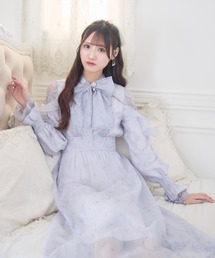 リボン柄シアーロングワンピース