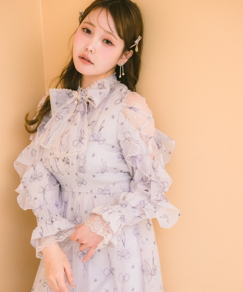 couture BY ROJITA(クチュールバイロジータ)の「リボン柄シアーロングワンピース(ワンピース・レディース・ブルー/ホワイト/ピンク・FREE)」の15枚目の写真