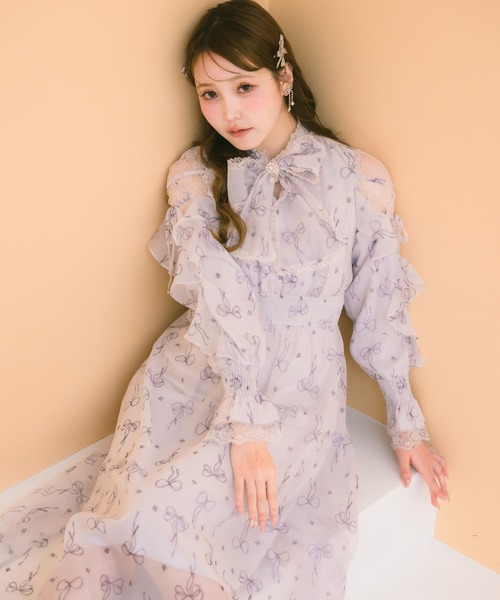couture BY ROJITA(クチュールバイロジータ)の「リボン柄シアーロングワンピース(ワンピース・レディース・ブルー/ホワイト/ピンク・FREE)」の20枚目の写真