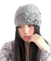 秋冬　ドット柄✦チュール付ニット帽 セール】【春夏新作】チュールフラワー柄ニット帽（ニットキャップ
