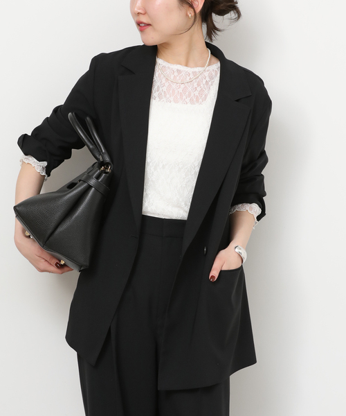 JOURNAL STANDARD relume（ジャーナルスタンダード　レリューム）の「［UVカット / 防シワ］ウォッシャブルストレッチテーラードジャケット（テーラードジャケット・レディース・ブラック/ブラウン・38/36）」の2枚目の写真