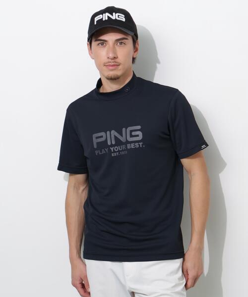 PING(ピン)の「【PING APPAREL】変形カノコ半袖ハイネックシャツ(Tシャツ/カットソー・メンズ・ブラック/ホワイト/ピンク・LL1/L/LL/M/S)」の1枚目の写真