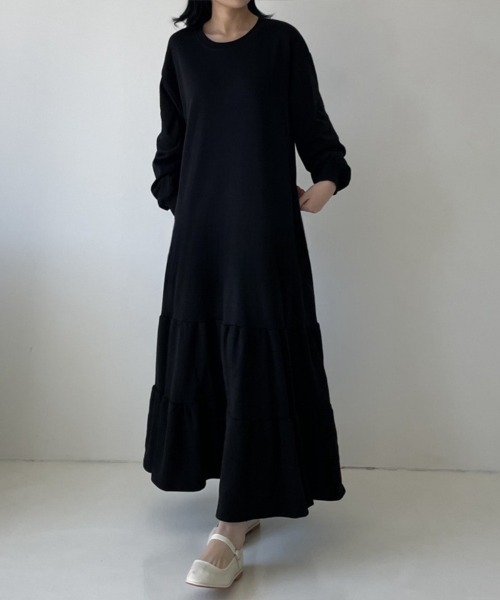 SallyLunn(サリーラン)の「ティアードロングワンピース(ワンピース・レディース・ブラック/グレー・LARGE/MEDIUM)」の7枚目の写真