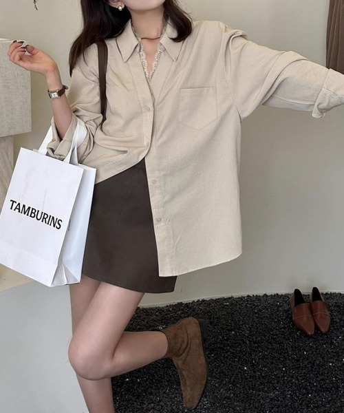 MAISON DE THERESE(メゾン ド テレーズ)の「フレンチシャツ ルーズシルエット コットン混 肌触り カジュアル日常(シャツ/ブラウス・レディース・ベージュ/ホワイト・M/L)」の3枚目の写真
