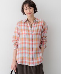 LIBECOリネン チェック シャツ