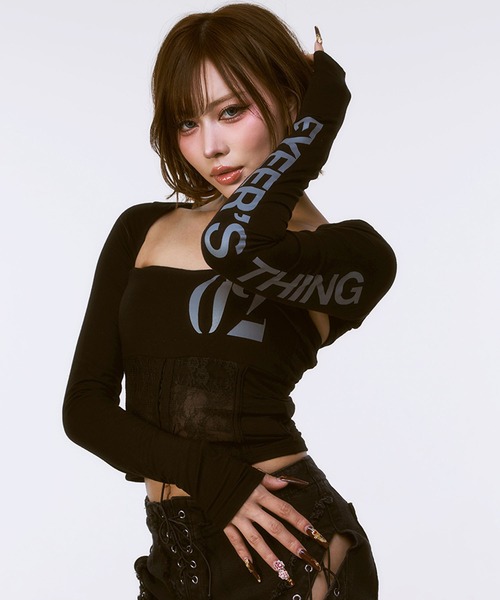 EYEER（イワイイアル）の「◇EYEER◇ブランド直輸入正規品/02 ロゴ ボレロ セットアップ 02 LOGO BOLERO SET-UP（Tシャツ/カットソー・レディース・ホワイト/ブラック・S）」の3枚目の写真
