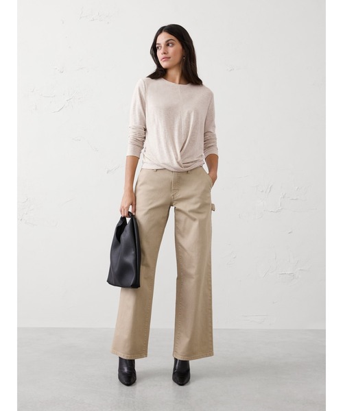 BANANA REPUBLIC FACTORY STORE(バナナリパブリック ファクトリーストア)の「BANANA REPUBLIC FACTORY STORE リネンブレンド ツイスト 長袖Tシャツ(Tシャツ/カットソー・レディース・ベージュ/ホワイト・M/XS/S/L)」の4枚目の写真