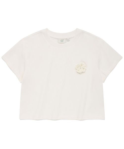 COVERNAT WOMAN(カバーナットウーマン)の「ウィメンズクロップオーバーサイズコサージュTシャツホワイト(Tシャツ/カットソー・レディース・その他・WS/WM)」の1枚目の写真