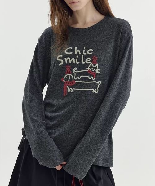 Fano Studios(ファノ ストゥディオズ)の「立体刺繍 アニマルモチーフ ロングスリーブTシャツ FX26S145【Fano Studios】【2026SS】(Tシャツ/カットソー・レディース・ダークグレー/グレー・FREE)」の2枚目の写真