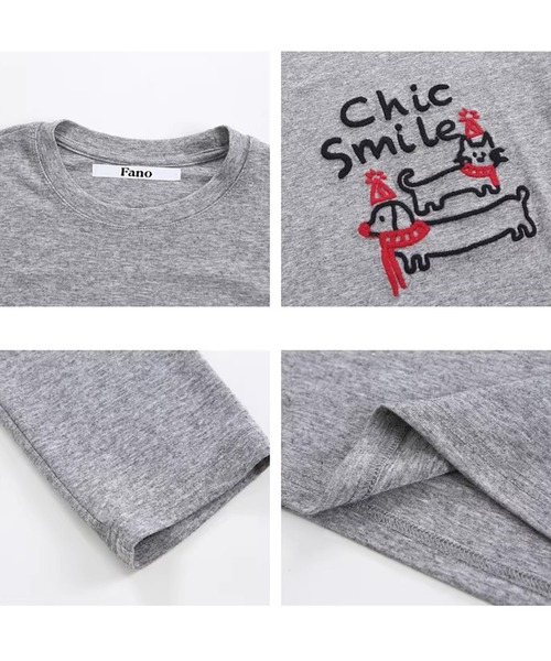 Fano Studios(ファノ ストゥディオズ)の「立体刺繍 アニマルモチーフ ロングスリーブTシャツ FX26S145【Fano Studios】【2026SS】(Tシャツ/カットソー・レディース・ダークグレー/グレー・FREE)」の3枚目の写真