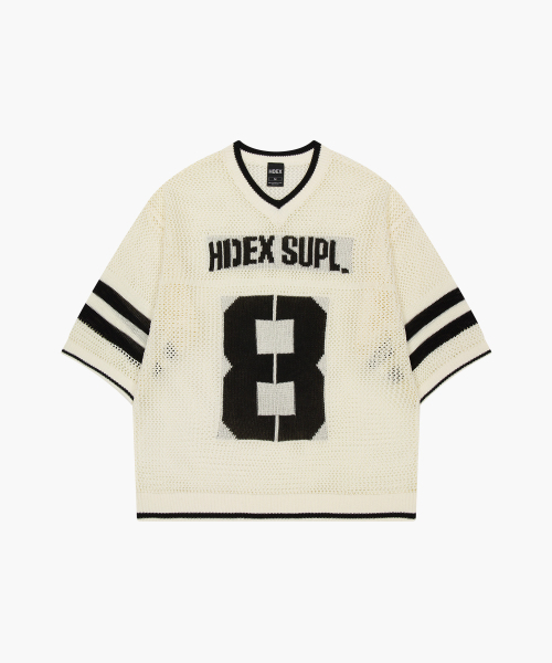 HDEX（エイチデックス）の「ナンバー8フィッシュネットラグビーニット (ホワイト)（Tシャツ/カットソー・メンズ・ホワイト・MEDIUM/LARGE/X-LARGE/2XL）」の2枚目の写真