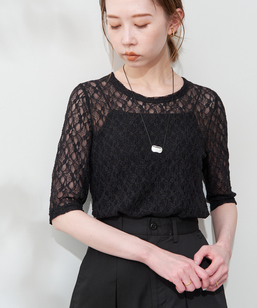 SLOBE IENA（スローブイエナ）の「ストレッチレースカットソー（Tシャツ/カットソー・レディース・ブラック/アイボリー・FREE）」の6枚目の写真