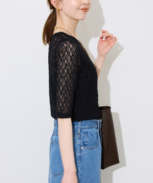 SLOBE IENA（スローブイエナ）の「ストレッチレースカットソー（Tシャツ/カットソー・レディース・ブラック/アイボリー・FREE）」の11枚目の写真