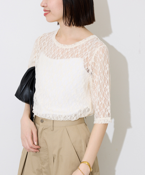 SLOBE IENA（スローブイエナ）の「ストレッチレースカットソー（Tシャツ/カットソー・レディース・ブラック/アイボリー・FREE）」の21枚目の写真