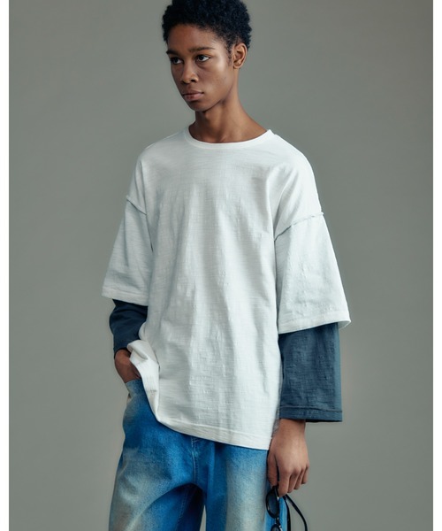 ADAMPATEK アダムパテック slub reversible two-tone 3 4 T 2トーン半端袖TEE Tシャツ カットソー ADAM PATEK アダムパテック のファッション通販
