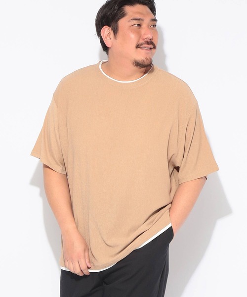 B&T CLUB(ビーティークラブ)の「Tシャツ 半袖 メンズ 大きいサイズ 楊柳 フェイクレイヤード カットソー B&T CLUB (ビーアンドティークラブ)(Tシャツ/カットソー・メンズ・ブラック/ベージュ・X1(3L~4L)/X3(6L~7L)/X2(4L~5L))」の1枚目の写真