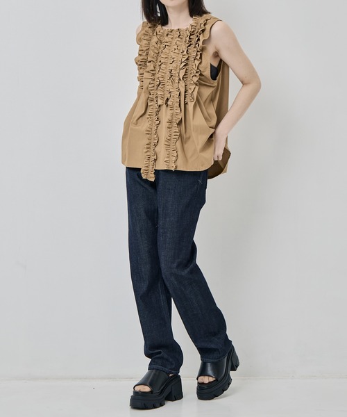 RhodolirioN（ロドリリオン）の「[RhodolirioN/ロドリリオン]Sleeveless Frill Shirt - Twill（シャツ/ブラウス・レディース・ブラック/ベージュ/ホワイト・0/1）」の9枚目の写真