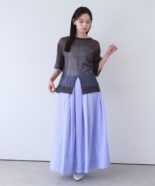 SOYEN(ソイエン)の「2WAYスリットシアーニットTシャツ(Tシャツ/カットソー・レディース・チャコール/クリーム・F)」の3枚目の写真