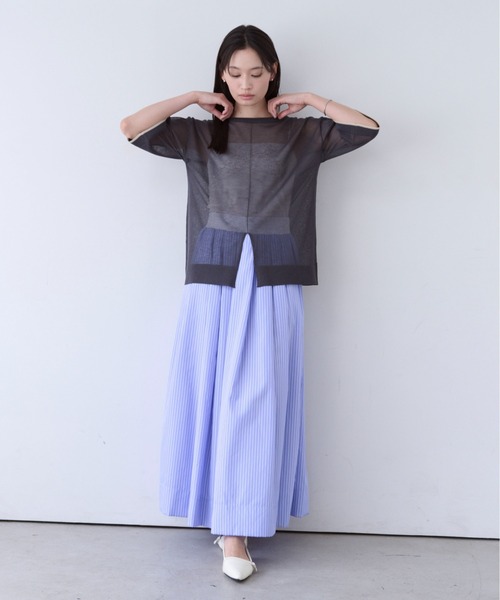 SOYEN(ソイエン)の「2WAYスリットシアーニットTシャツ(Tシャツ/カットソー・レディース・チャコール/クリーム・F)」の15枚目の写真
