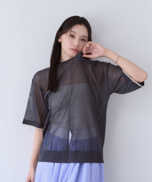 SOYEN(ソイエン)の「2WAYスリットシアーニットTシャツ(Tシャツ/カットソー・レディース・チャコール/クリーム・F)」の5枚目の写真
