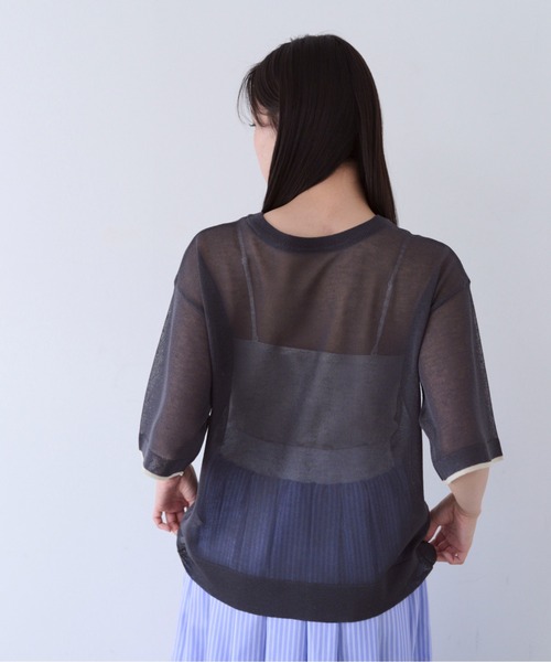 SOYEN(ソイエン)の「2WAYスリットシアーニットTシャツ(Tシャツ/カットソー・レディース・チャコール/クリーム・F)」の7枚目の写真
