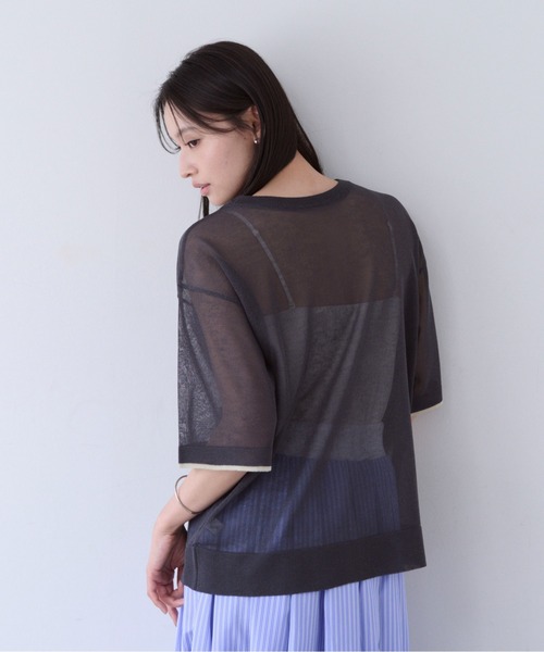 SOYEN(ソイエン)の「2WAYスリットシアーニットTシャツ(Tシャツ/カットソー・レディース・チャコール/クリーム・F)」の21枚目の写真