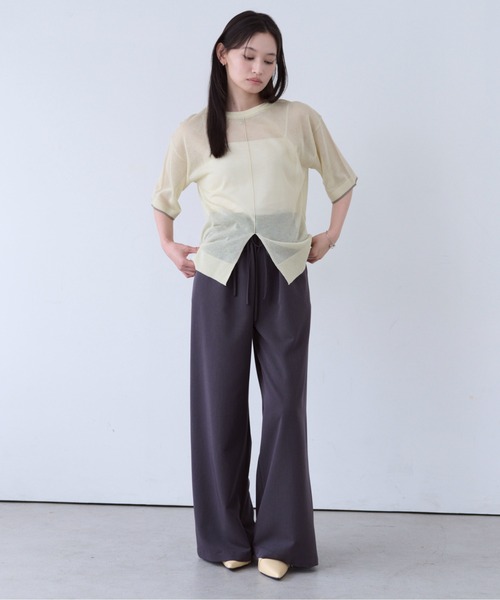 SOYEN(ソイエン)の「2WAYスリットシアーニットTシャツ(Tシャツ/カットソー・レディース・チャコール/クリーム・F)」の18枚目の写真