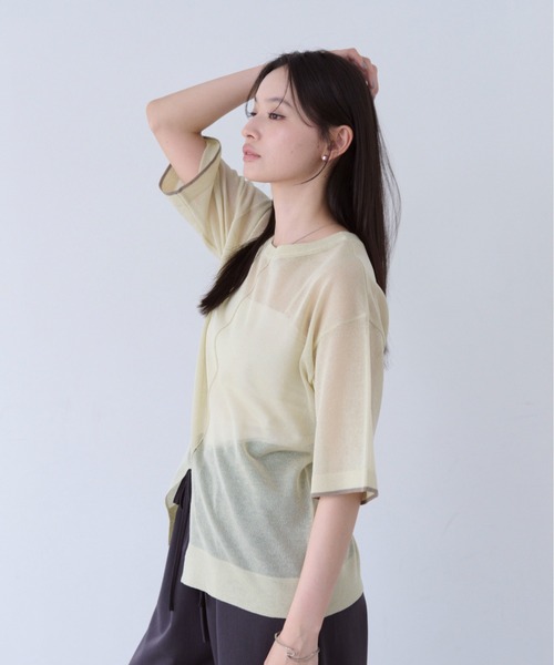 SOYEN(ソイエン)の「2WAYスリットシアーニットTシャツ(Tシャツ/カットソー・レディース・チャコール/クリーム・F)」の16枚目の写真