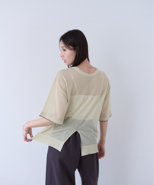 SOYEN(ソイエン)の「2WAYスリットシアーニットTシャツ(Tシャツ/カットソー・レディース・チャコール/クリーム・F)」の20枚目の写真