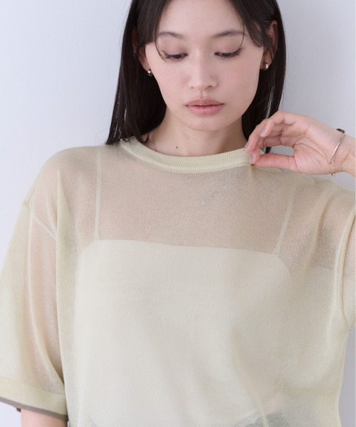 SOYEN(ソイエン)の「2WAYスリットシアーニットTシャツ(Tシャツ/カットソー・レディース・チャコール/クリーム・F)」の9枚目の写真