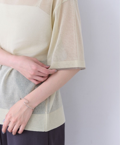 SOYEN(ソイエン)の「2WAYスリットシアーニットTシャツ(Tシャツ/カットソー・レディース・チャコール/クリーム・F)」の10枚目の写真