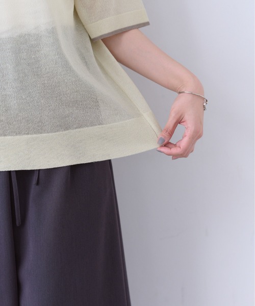 SOYEN(ソイエン)の「2WAYスリットシアーニットTシャツ(Tシャツ/カットソー・レディース・チャコール/クリーム・F)」の11枚目の写真