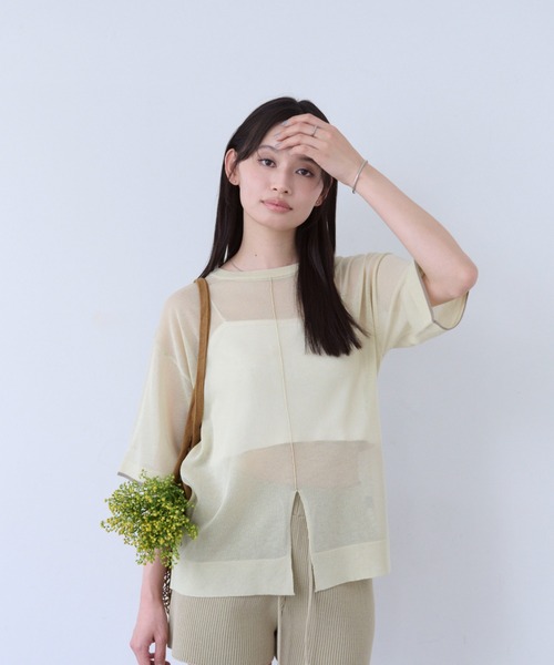 SOYEN(ソイエン)の「2WAYスリットシアーニットTシャツ(Tシャツ/カットソー・レディース・チャコール/クリーム・F)」の17枚目の写真