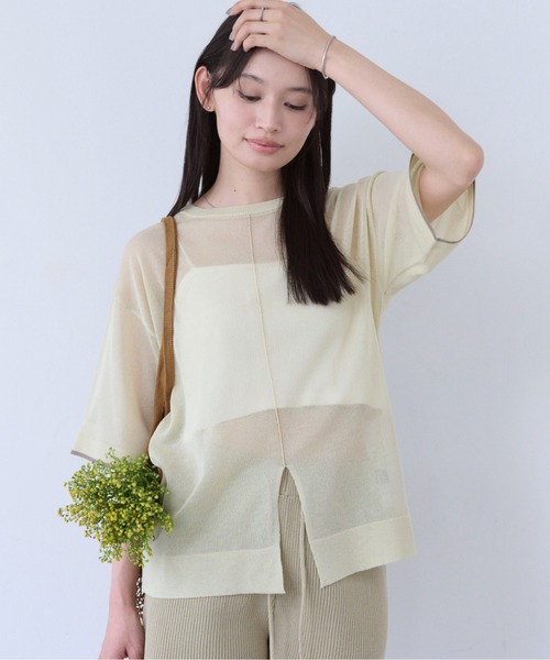 SOYEN(ソイエン)の「2WAYスリットシアーニットTシャツ(Tシャツ/カットソー・レディース・チャコール/クリーム・F)」の8枚目の写真