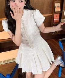 SHEPP（シープ）の「パフスリーブ襟付きプリーツミニワンピース（ワンピース）」