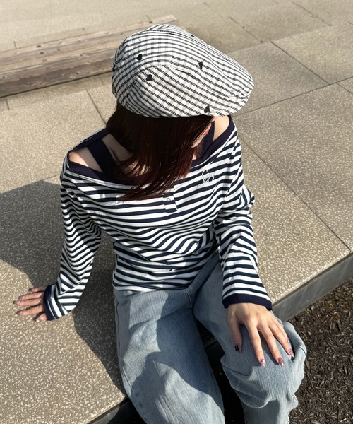 HALEY PESCA(ヘーリーペスカ)の「HALEY PESCA/ハートデザインギンガムチェックハンチング帽(ハンチング/ベレー帽・レディース・ブルー/ブラック/ピンク・FREE)」の2枚目の写真