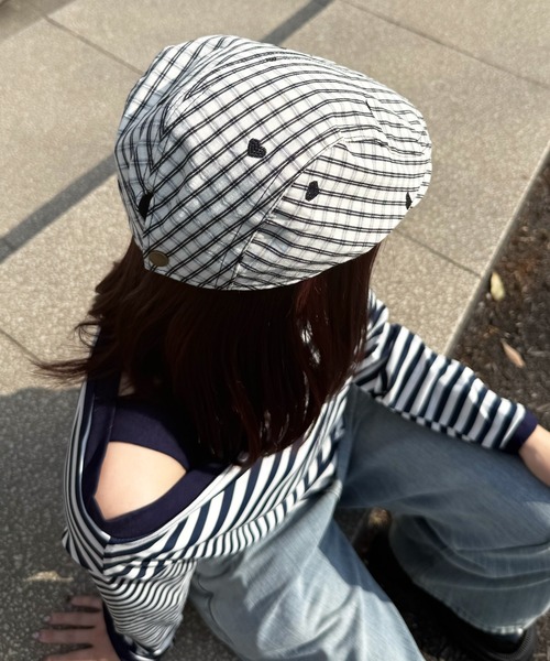 HALEY PESCA(ヘーリーペスカ)の「HALEY PESCA/ハートデザインギンガムチェックハンチング帽(ハンチング/ベレー帽・レディース・ブルー/ブラック/ピンク・FREE)」の6枚目の写真