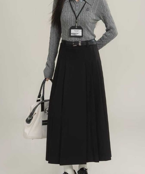 gossip!ロサンゼルス(ゴシップロサンゼルス)の「サイドプリーツスカート ベルト付き(スカート・レディース・ブラック/グレー・M/L)」の14枚目の写真