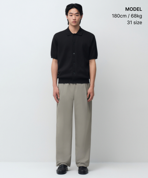 MUSINSA STANDARD（ムシンサスタンダード）の「エアリードットワイドバンディングパンツ[グレイッシュベージュ]（スラックス・メンズ・その他・38/40/42/33/34/36/30/31/32/27/28/29/26）」の2枚目の写真