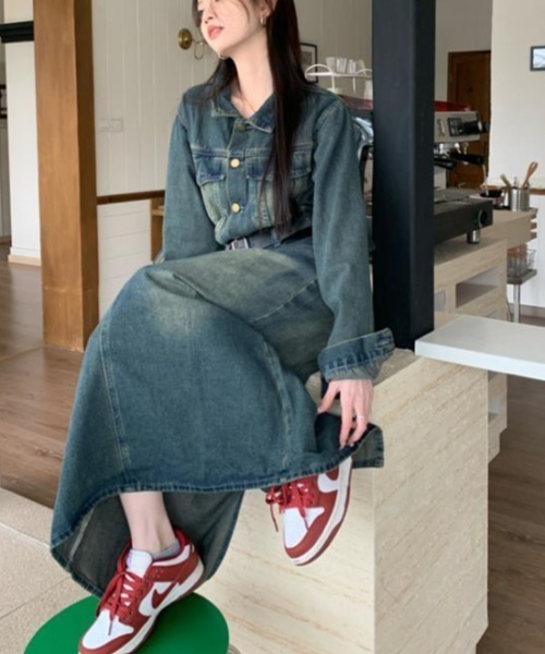semplice（センプリチェ）の「デニムワンピ【韓国ファッション】（ワンピース・レディース・ブルー・XL/L/M/S）」の2枚目の写真