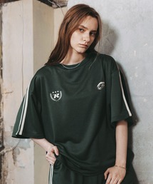 ROCHEM（ローシェン）の「【セットアップ2点セット】サイドライン短丈ゲームTシャツ＋裾ドローコードイージーパンツ（スウェット）」