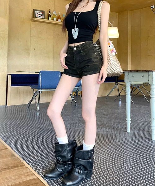 shopnikoniko(ショップニコニコ)の「ローウエスト ストレッチ デニムショートパンツ(デニムパンツ・レディース・ブラック/ブルー/ホワイト/カモフラージュ・フリー)」の20枚目の写真