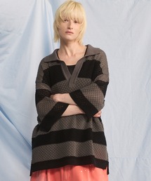 UNISEX》Deep Front Neck Prime-Over Polo Sweatshirt/ディープ
