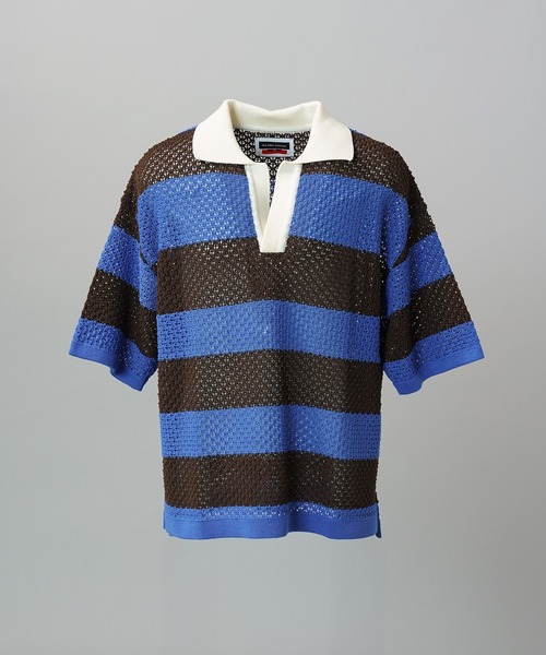 MAISON SPECIAL(メゾンスペシャル)の「《UNISEX》Rugby Border Prime-Over Skipper Knit Polo Shirt/ラガーボーダープライムオーバースキッパーニットポロシャツ【MAISON SPECIAL/メゾンスペシャル】(ポロシャツ・メンズ・ピンク/ブルー/ブラック・2/1/0)」の12枚目の写真